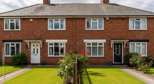 Terraced houses row suburban residential building exterior day