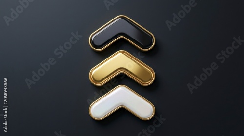 Metallic level chevrons stacked on a dark surface with premium studio lighting for gamification and ranking interface design
