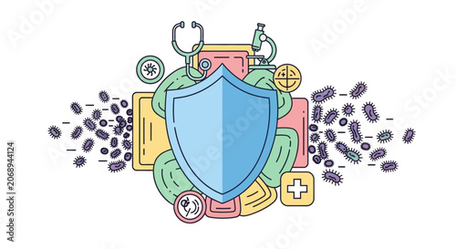 Medical Shield Protects Against Germs, Bacteria, Virus. Health Science Concept