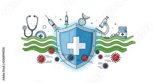 Medical Shield Protects Against Viruses and Disease, Healthcare Concept