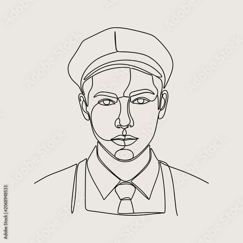 Continuous line art portrait of a man with minimalist design