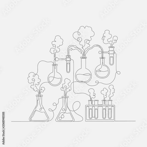 Continuous Line Drawing of a Chemical Laboratory Setup