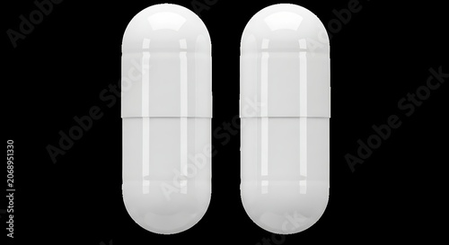 Two white gel capsules side by side studio shot isolated