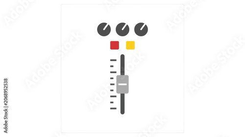 Single Audio Fader Control Icon with Level Indicators for Sound Monitoring, Isolated White Background.