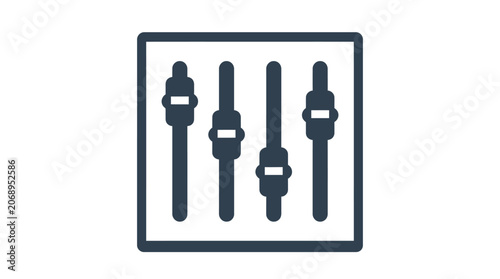 Minimalist Audio Mixer Faders Icon for Volume and Sound Control, Isolated White Background.