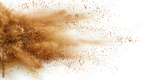 Abstract gold powder explosion isolated on white background with luxury glitter dust burst. Generative AI