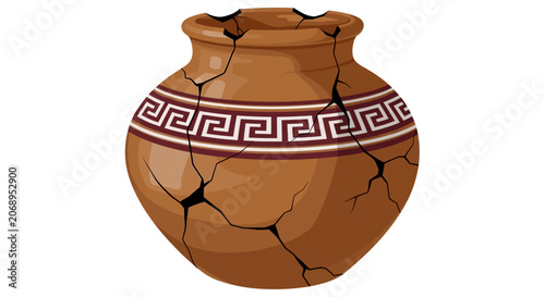 Tableau sur toile Cracked terracotta vase, ancient Greek style, earthenware pottery, decorative ve