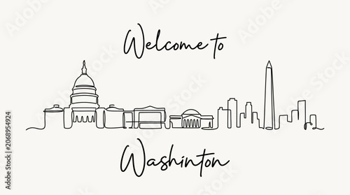 Washington DC Skyline Line Art Illustration - Welcome City Concept