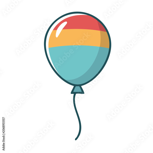 Flat design balloon with red, orange, and blue stripes