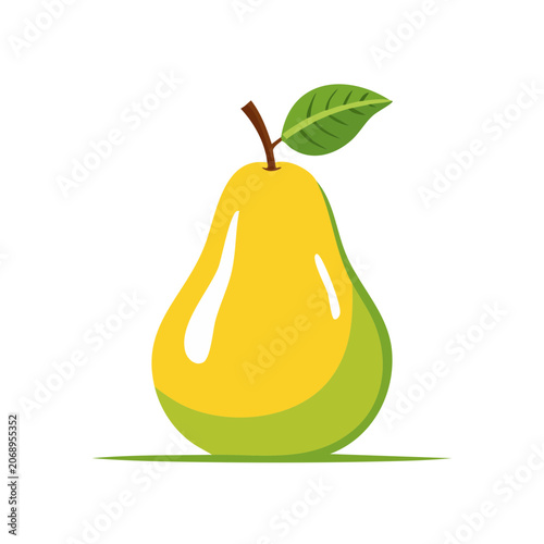 Flat illustration of a yellow pear with green leaf
