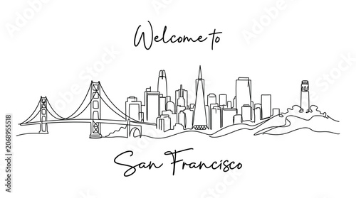 San Francisco Skyline Hand Drawn Illustration, Greeting Card Concept