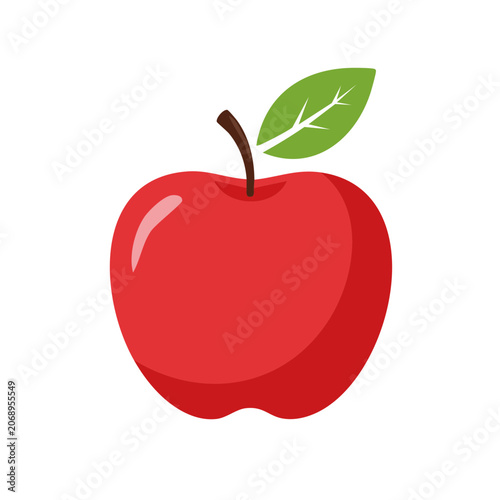 Red Apple with Green Leaf Vector Illustration