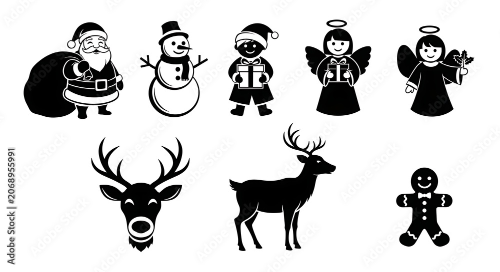Obraz premium Christmas characters and animals silhouette