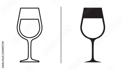 Obraz na plátně Two wine glasses, one outlined, one solid