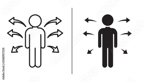 Bild auf Leinwand Human Flow Iconography: A symbolic representation of human flow, illustrating two figures with directional arrows indicating movement, exchange, or influence