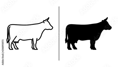 Tableau sur toile Silhouette and Outline Cow Comparison