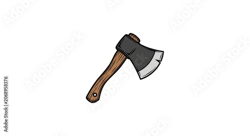 Axe with wooden handle and metal blade.