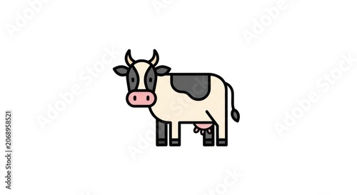 Cartoon cow standing on white background.