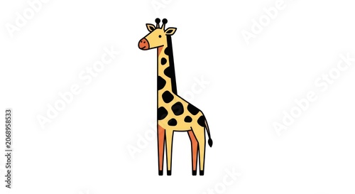 Cartoon giraffe standing alone profile.
