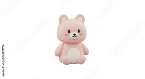 Cute pink cartoon bear toy sitting.