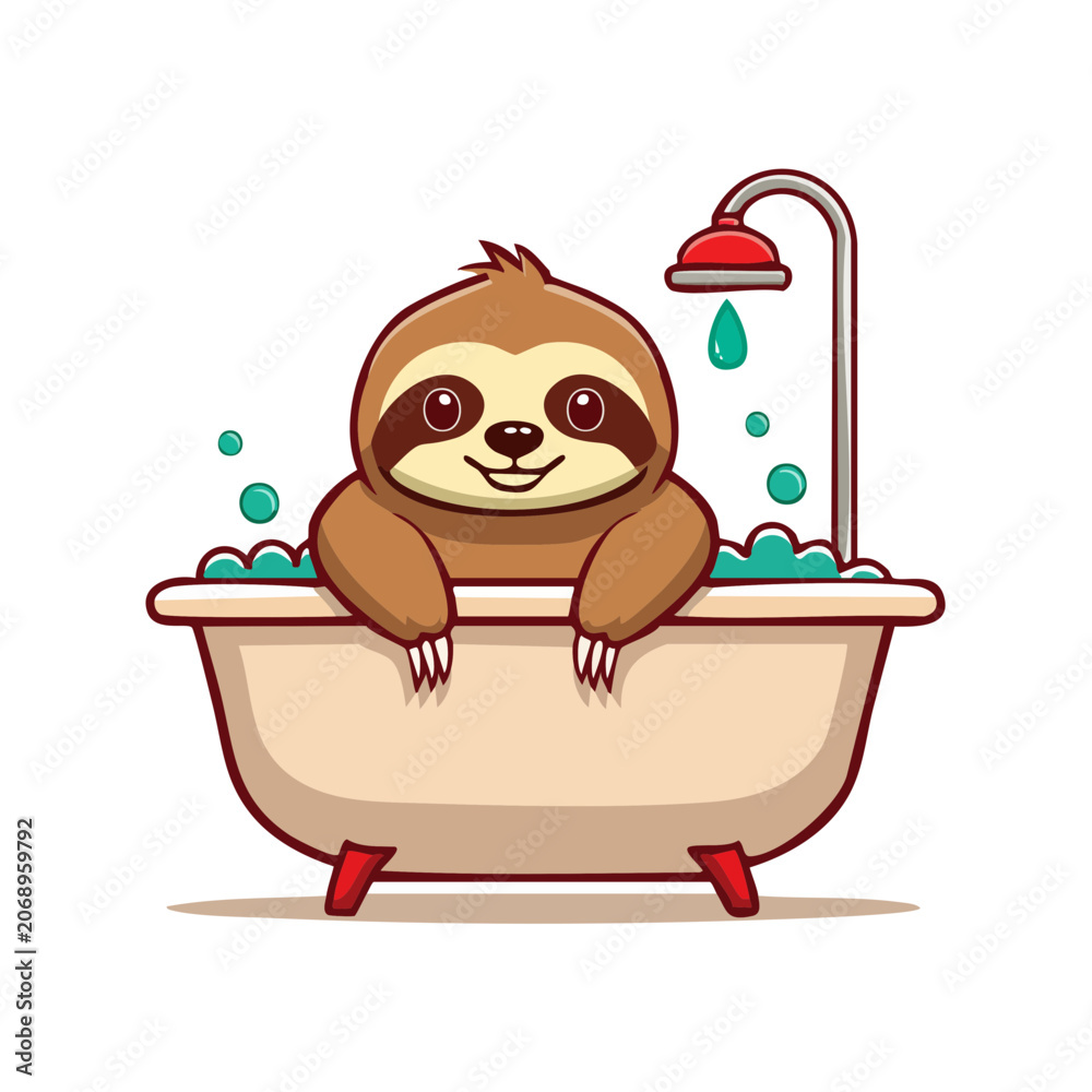 Obraz premium Cute cartoon sloth taking a bath in a tub