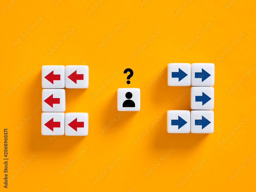 Obraz premium Person making a decision between two directions