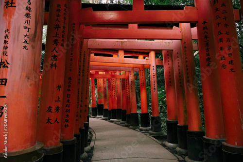 Red torii gates forming a shrine pathway in Kyoto