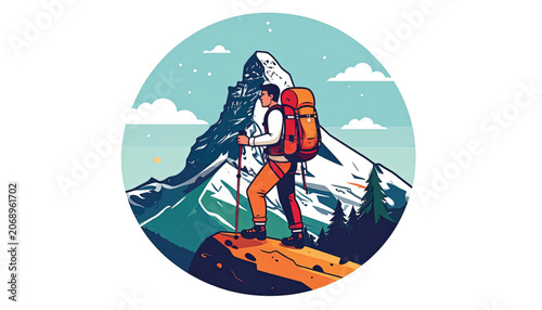 Hiker Standing on Mountain Peak Summit.