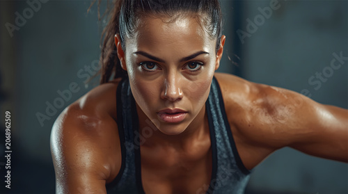 portrait of a woman athletic with a running pose
