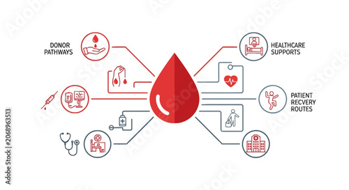 Tableau sur toile Central blood drop hub for various medical services