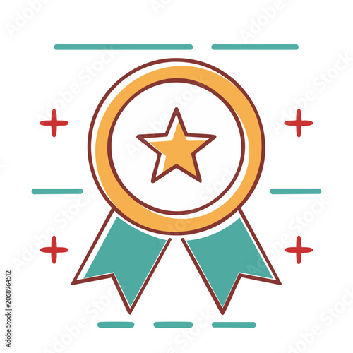 Flat design medal with star and ribbon icon