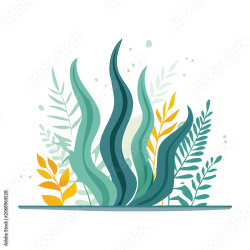 Flat design illustration of seaweed and plants
