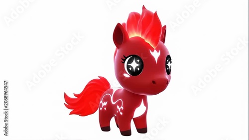Cute red cartoon pony with fiery mane in playful animation sequence
