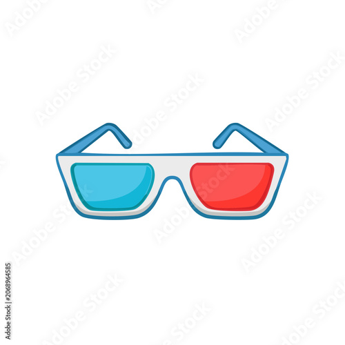 Flat illustration of 3D glasses with blue and red lenses