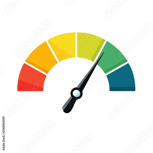 Flat design speedometer gauge with colored scale