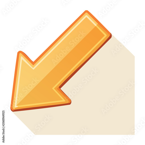 Orange arrow pointing down and left with long shadow
