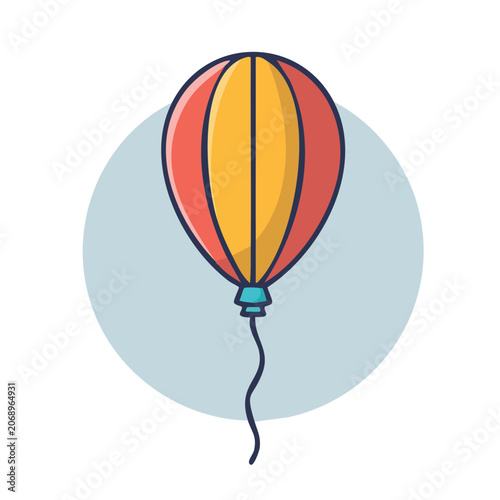 Red and yellow balloon with string on light blue background