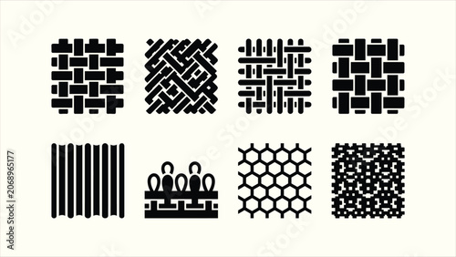 Obraz na plátně Fabric weaving structure textile pattern solid glyph icon set vector