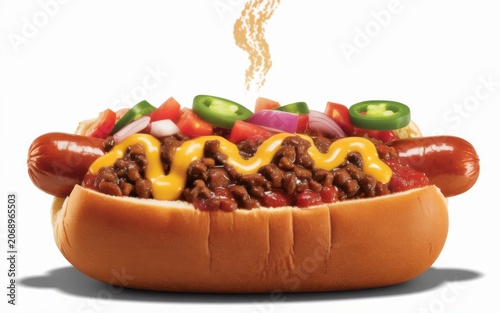 Grilled Hot Dog with Colorful Vegetable Toppings on Sesame Bun