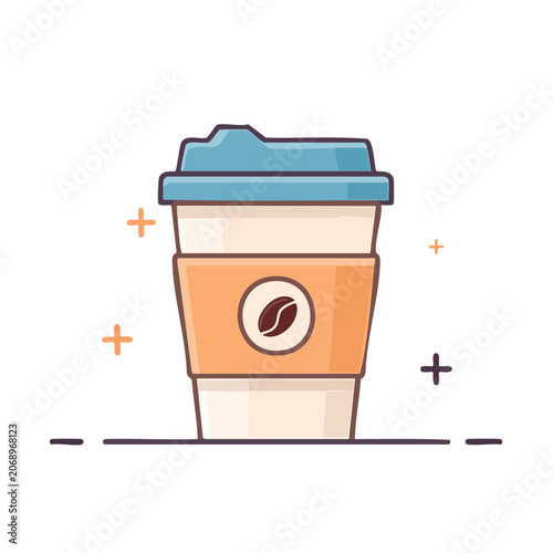 Flat illustration of a takeaway coffee cup with lid and sleeve