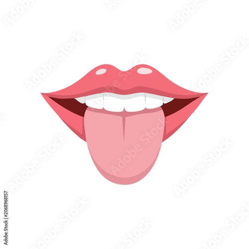 Flat vector illustration of tongue and lips