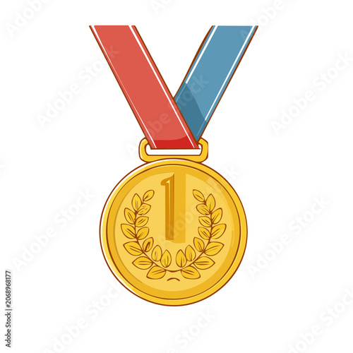 Gold Medal with Laurel Wreath and Ribbon