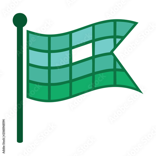 Green grid flag on pole vector illustration
