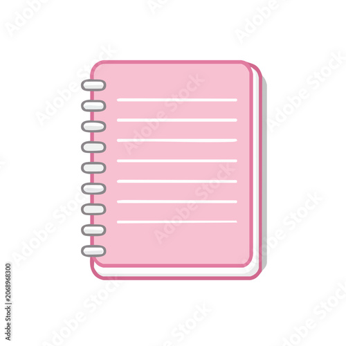 Pink spiral notebook with lined paper, flat vector illustration