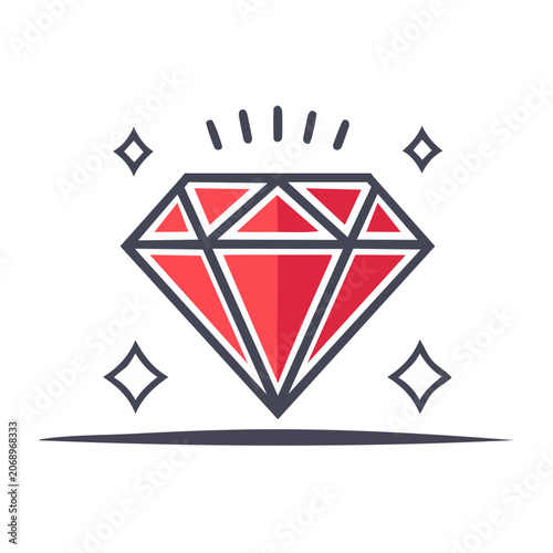 Red diamond gemstone icon with sparkles