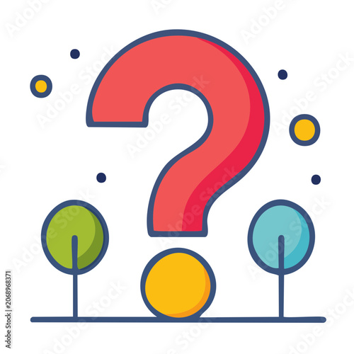Red question mark with trees and circles