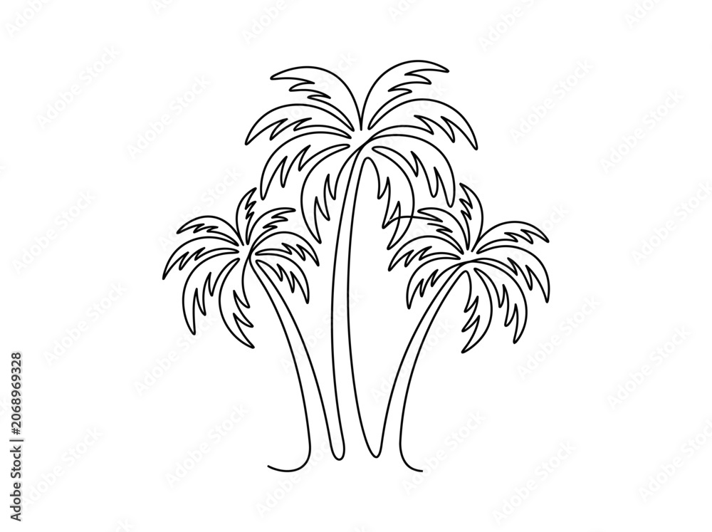 Obraz premium Minimalist Coconut Palm Trees Silhouette Line Art Vector Illustration