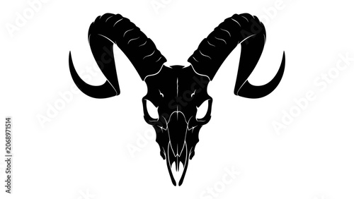 Photos Ram Skull Silhouette: A striking black silhouette of a ram's skull with formidable, curved horns, symbolizing strength and wild nature
