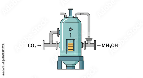 Industrial chemical reactor for methanol and carbon dioxide processing.