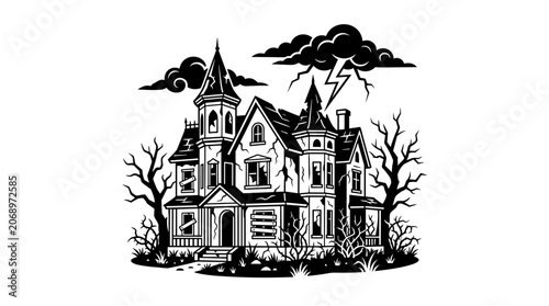 Haunted House at Night Time.